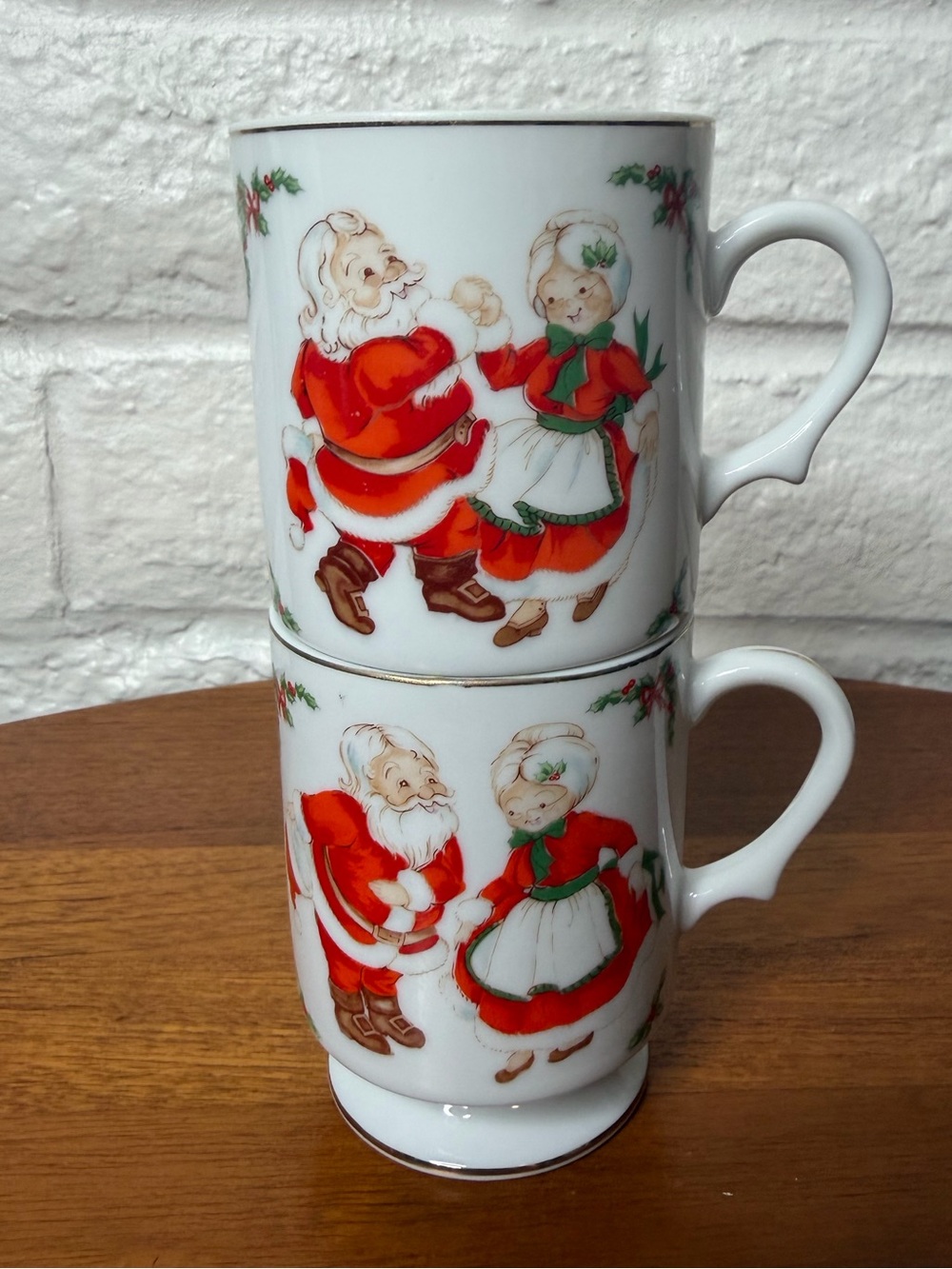 Vintage Lefton Mr. & Mrs. Santa Footed Mug set of 2